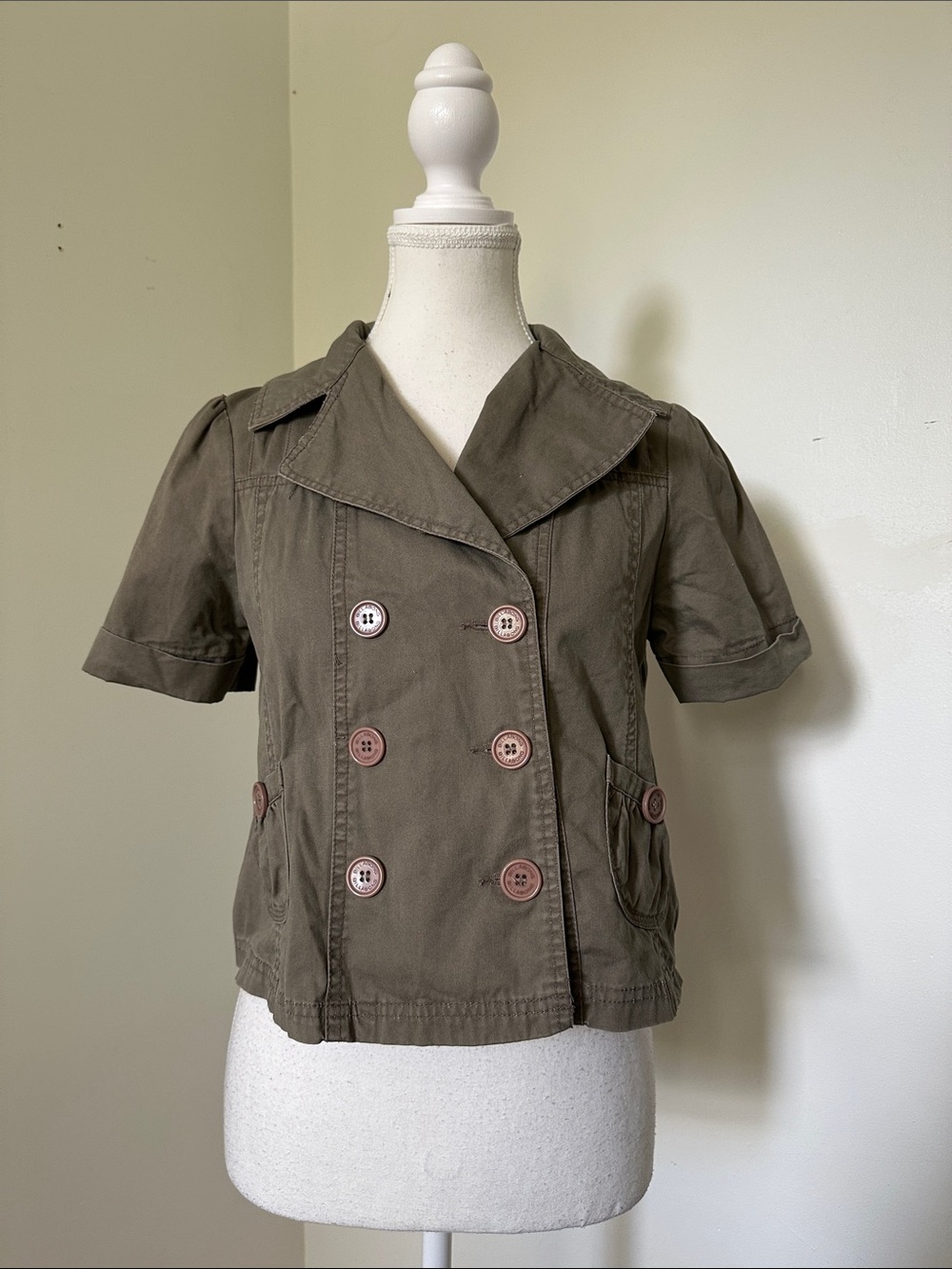 BILLABONG Army Green 100% Cotton Y2K Cropped Utility Short Sleeve Jacket Medium